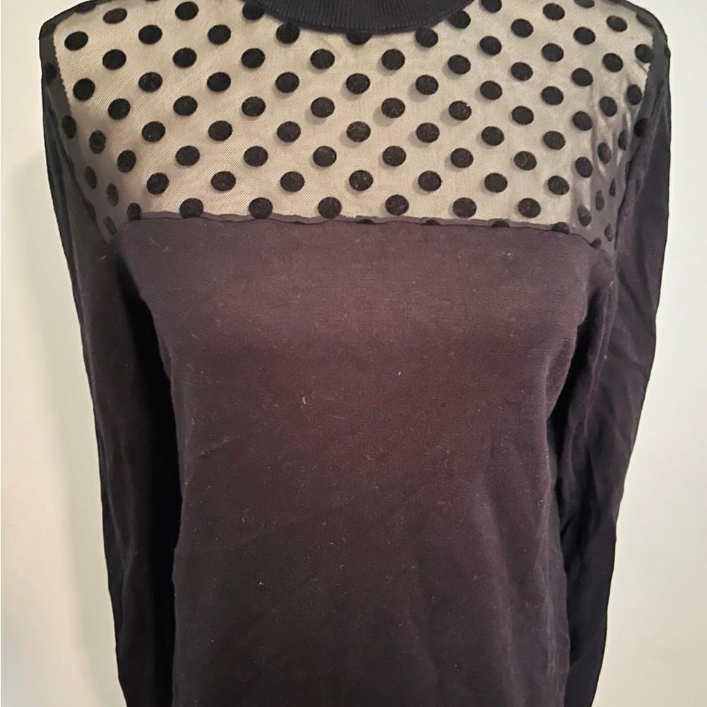 Black Polka Dot Sheer Top Womens Sweater Size L
